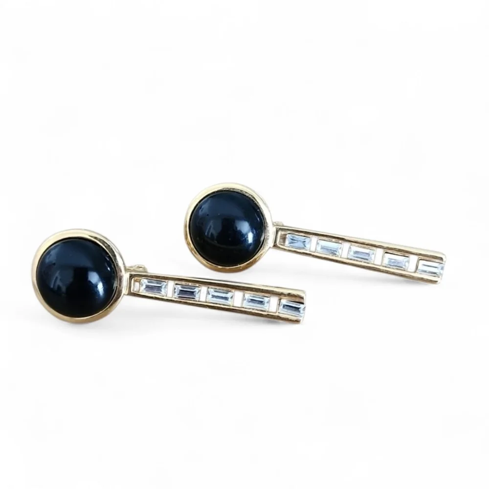 Vintage Monet Black & Gold Clamp Earrings